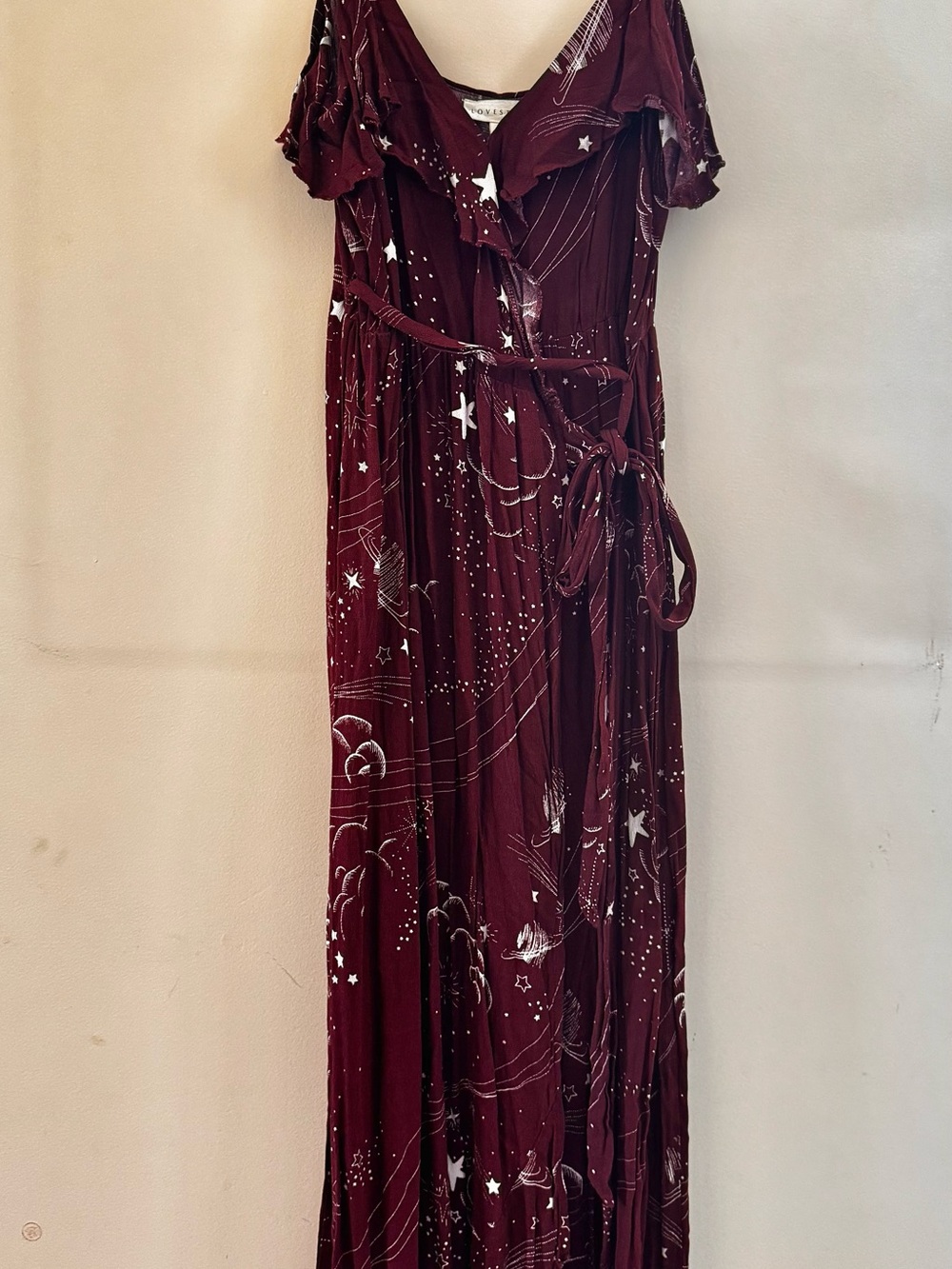 lovestitch Burgundy Star & Cloud Wrap Maxi Dress